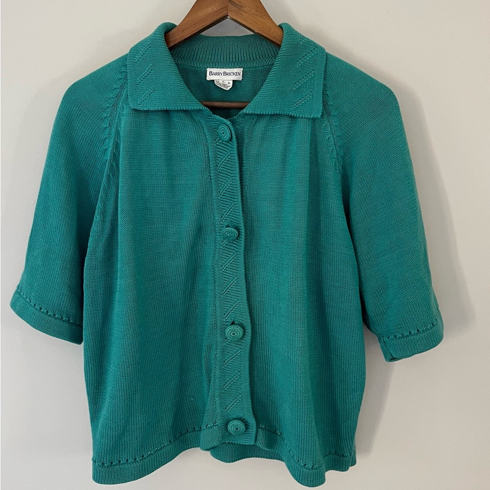 Barry Bricken Vintage Button Down 100% Cotton Chunky Knit Cardigan Size L